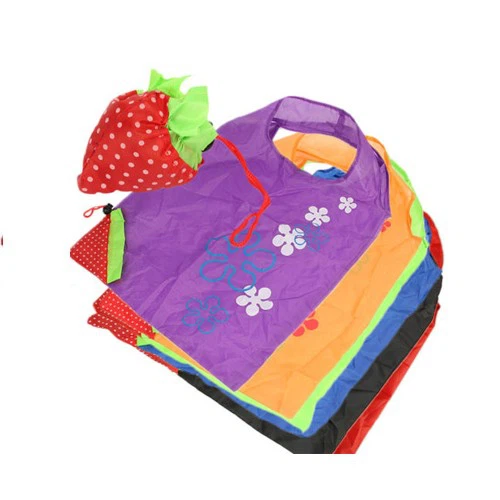 Adat poliester nilon fabrik Strawberi boleh membeli-belah beg untuk hidup, boleh diguna semula beg membeli-belah poliester Lipat